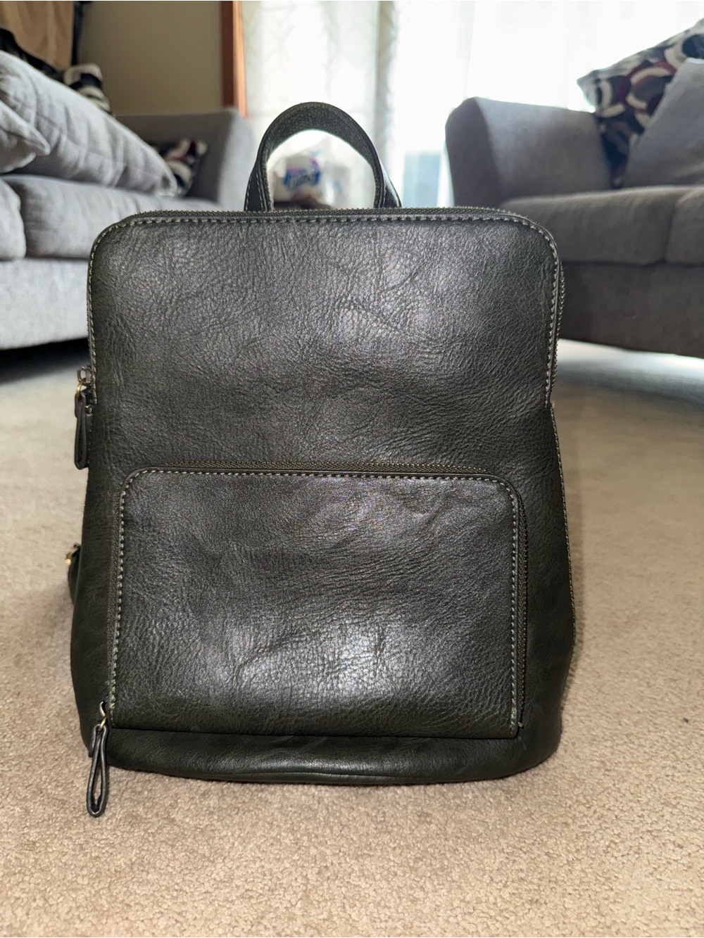 Joy Susan Olive Green Vegan Leather Backpack